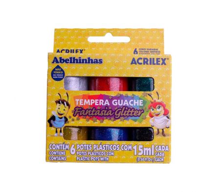 TEMPERA ACRILEX  GUACHE GLITTER 6 COL 15 ml.