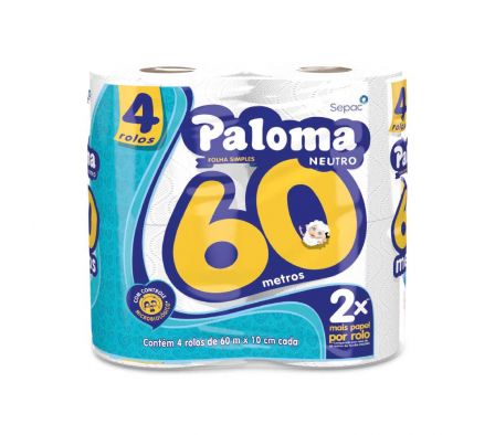 PAPEL HIG. PALOMA NEUTRO 60 MTS X4 UNDS